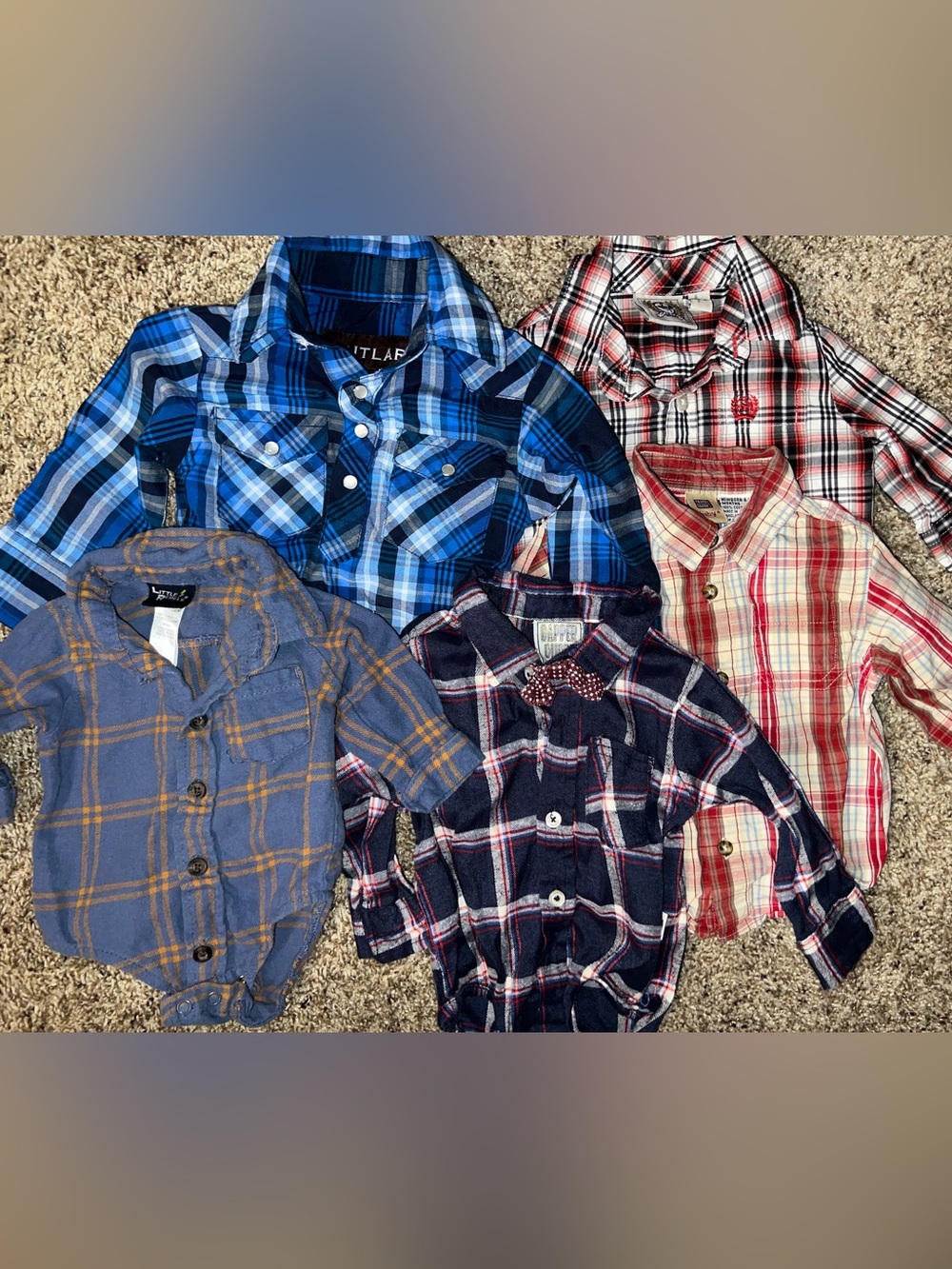 Western Baby Boy Kids Bundle Plaid Button-Up Shirt Onesie NB 3/6 Months Cinch